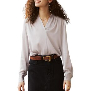 Womens Mulberry Silk Blouse Elegant Tops Long Sleeve V-Neck Blouses Fall Fashion Summer Luxury Button Down Shirts