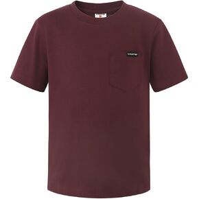 Spring&Gege Boys Short Sleeve Heavyweight Pocket T-Shirt Kids Cotton Crewneck Tee Shirts