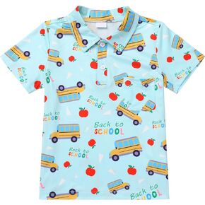 IMEKIS Toddler Kids Boys Back to School Dress Shirt Top Pencil Print Kindergarten First Day of School Outfits 3-7T