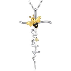 Butterfly/Dog Paw/Hummingbird/Bee/Red Cardinal/Dragonfly Faith Cross Necklace 925 Sterling Silver Cross Jewelry Gifts for Women Girls