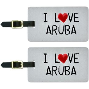 Graphics & More I Love Aruba Written on Paper Luggage Suitcase Carry-on Id Tags, White