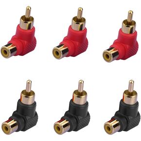RCA 90 Degree Adapter, 6Pcs Right Angle RCA Adapter Gold Plated RCA Male to RCA Female Connectors for Tight Space