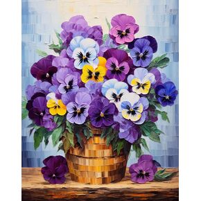 Purple Blue Pansies Flowers 5D Diamond Art Painting Kits Round Full Drill DIY Paint by Diamond Number Kits for Beginners Crystal Cross Stitch Diamond Art Wall Decor(30x40cm)(1)