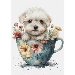Sanjee Diamond Painting Kits for Adults, Diamond Art Kits Dog in a Teacup 5D DIY Full Drill Diamond Dots Paintings Diamonds Gem Art and Crafts for Adults Home Wall Decor, 12x16 inch