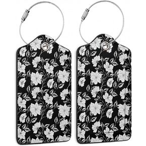 Abstract Night Moon and Mountains Luggage Tags for Suitcases, 2 Pack Cute PU Leather Suitcase Tag Identifiers with Address Card for Baggage Tag