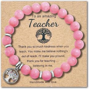 Christmas Teacher Appreciation Gifts for Women, Graduation Gifts Teacher Bracelets with Blessing Cards, Gemstone Tree of Life Nature Stone Bracelets Thank You Gifts for Teacher