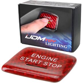 iJDMTOY غطاء زر تشغيل/إيقاف تشغيل المحرك بدون مفتاح من ألياف الكربون الأصلية مع فتحة ضوء المؤشر، متوافق مع شيفروليه 2014-2019 C7 كورفيت (أحمر رياضي)