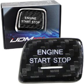 iJDMTOY Genuine Carbon Fiber Keyless Engine Start/Stop Push Start Button Cover w/Indicator Light Opening, Compatible with Chevrolet 2014-2019 C7 Corvette (Sports Red)