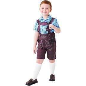 IDOPIP Kids Boys Oktoberfest Costume German Bavarian Lederhosen Shorts with Plaid Shirt Socks Toddler Halloween Cosplay 2-12Y
