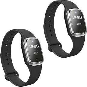Wskvlcg Ultrasonic Mosquito Repellent Bracelet Watch with Clock Function, USB Rechargeable Anti Mosquito Repeller Wristband Suitable for Adults and Kids Mosquito Insect Repellent Band (2 Pack,Black)