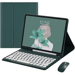 Keyboard Case for iPad 6th/5th Generation Case/Air 2/ Pro 9.7’’,iPad 9.7 inch Keyboard with Mouse Cute Round Key Detachable Case with Pencil Holder (iPad 9.7inch, Mint Green)