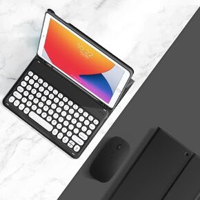 حافظة لوحة المفاتيح لجهاز iPad 6th/5th Generation Case/Air 2/ Pro 9.7 بوصة، iPad 9.7 بوصة لوحة مفاتيح مع ماوس حافظة مستديرة لطيفة قابلة للفصل مع حامل قلم رصاص (iPad 9.7 بوصة، أخضر نعناعي)