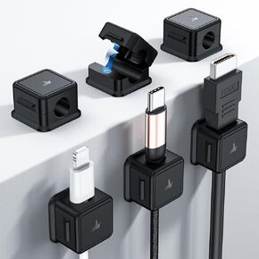 6 Pack Cord Organizer Magnetic Cable Clips Adhesive Cable Management Phone Wire Holder Keeper Organizer for Home Office Desk Car Nightstand, Black