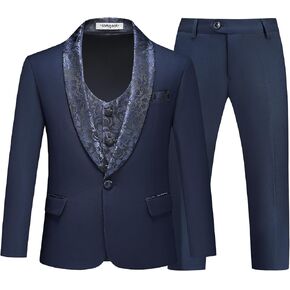 Lamgool Boys Suits Slim Fit Tuxedo Set 3 Pieces with Jacket Vest Pant for Kids Prom Wedding Formal Dresswear Outfit 4-16Y