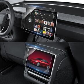 Tempered Glass Screen Protector Compatible with Tesla Model 3 Highland 2024, 15" Center Control Screen Protector & 8" Rear Display Screen Protector HD Film (2PCS)