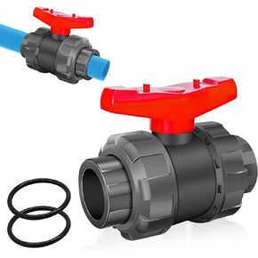 Boltigen 1inch PVC Ball Valve, UPVC True Union Ball Valve, 1" Full Flow Double Union Ball Valve, PVC SCH 80 Shut-Off Valve for Irrigation, Pool, Venting Systems(1inch, 2pcs EPDM O-Rings)