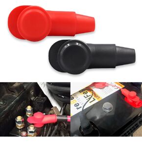 2 PCS Car Stud Terminal Cover, PVC Waterproof Junction Blocks, Terminal Protector, Universal Line Link Device Protective Cover (Black & Red)