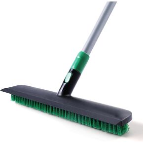 Eyliden 15" Floor Scrub Brush, 2-in-1 Stiff Bristle Brush and Soft Scrape with Telescopic Long Handle, Floor Cleaning Tools Concrete Scrubber for Deck Kitchen Tub Bath Garage Patio Wall Pool (Black)