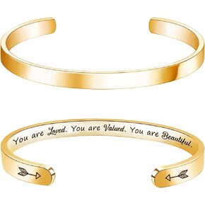 Women's Cuff Bracelet Stainless Steel Inspirational Jewelry, Gold Bracelet Personalized Gift, Adjustable Open Bangle for Girls