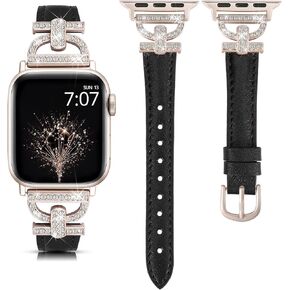 TOYOUTHS Leather Band Compatible with Apple Watch Band 38/40/41/42/44/45/49mm Ultra 2 Women Dressy Slim Thin Strap with D-Shaped Diamond Metal Buckle Bracelet for iWatch SE Series 9 8 7 6 5 4 3 2 1