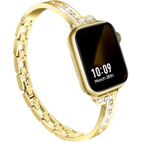 Slim Sliver Watch Bands Women Femine Dainty Compatible with Apple Watch 38mm 40mm 41mm Adjustable Metal Band Dressy Bracelet for iWatch Series 9/8/7/6/5/4/3/2/1/SE Gift for Her