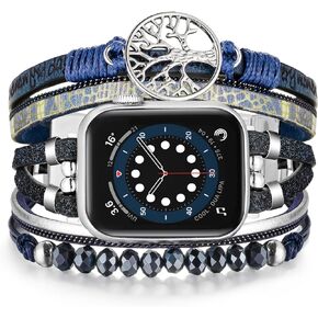 Boho Apple Watch Bands for Women Compatible for Apple Watch 38mm 40mm 41mm 42mm 44mm 45mm, Apple Watch Bands Bracelet Multilayer Beaded Wrap Strap iWatch Series 9 8 7 6 5 4 3 2 1 SE