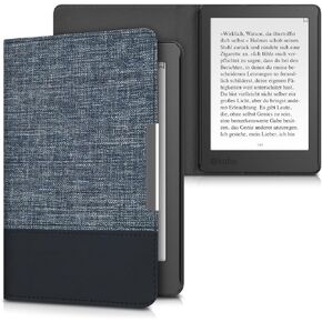 حافظة kwmobile متوافقة مع Kobo Aura Edition 2 - غطاء القارئ الإلكتروني من جلد البولي يوريثان والقماش - أزرق داكن/أسود