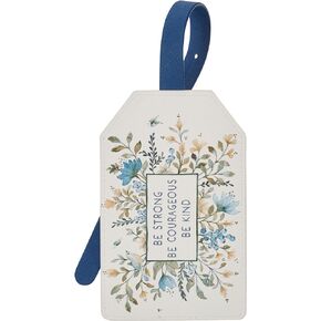 With Love Vegan Leather Luggage Tag Suitcase ID Travel Accessory Inspirational Be Strong Be Courageous Be Kind, Cute Suitcase Baggage Accessory for Carry-on, Checked Bag, 4.8" x 3.1", Blue Floral