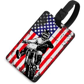 Dirt Bike American Flag Motocross Biker Luggage Tag Holder Cute Baggage Tags Suitcase Lables for Travel