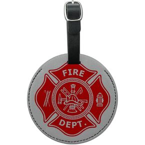 Graphics & More Firefighter Firemen Maltese Cross Red Round Leather Luggage Id Tag Suitcase, Black