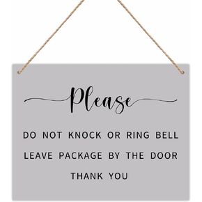 Please Do Not Knock Or Ring Bell - 8"X10" Hanging Wooden Plaque - 1 Wood Sign & 1 Sisal Rope, Welcome Hanger for Front Door, Farmhouse, Home & Office Decorations - E09