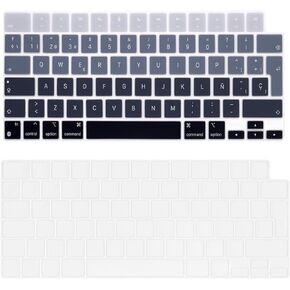 Spanish Thin 2pcs Keyboard Cover EU Layout for MacBook Air 13.6" 15.3" (A2681 A2941)/MacBook Pro 14" 16" A2991 A2992 A2779 A2780 A2442 A2485,Silicon(Gradient Gray)