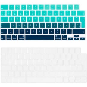 غطاء لوحة مفاتيح رفيع إسباني مكون من قطعتين بتصميم الاتحاد الأوروبي لجهاز MacBook Air 13.6 بوصة 15.3 بوصة (A2681 A2941)/MacBook Pro 14 بوصة 16 بوصة A2991 A2992 A2779 A2780 A2442 A2485، سيليكون (رمادي متدرج) in Saudi Arabia