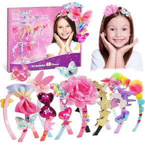 DIY Headband Hair Accessories for Girls,Headband Making Kit Arts and Crafts for Kids Ages 4-6 6-8 8-12,DIY Hair Accessories Set Toys for 4 5 6 7 8 9 10 11 12 Year Old Girl Birthday Gifts
