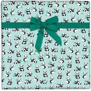 CENTRAL 23 - Green Wrapping Paper - 6 Sheets Gift Wrap - Birthday Pandas - Animals - For Men Women Boys Girls New Baby - Recyclable