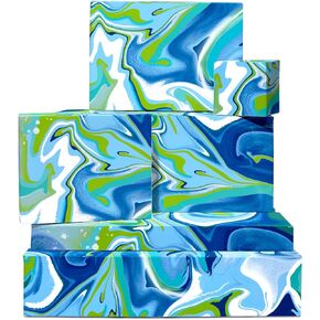CENTRAL 23 - Blue and Green Wrapping Paper for Boys - 6 Sheets of Birthday Gift Wrap - Marble Print - for Girls - Women - Men - Recyclable