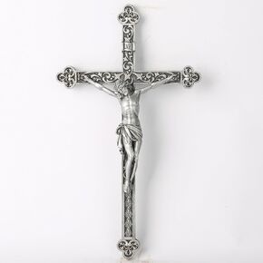 BC Catholic Crucifix Wall Cross, Jesus Christ Wall Home Decor, Metal Carve Look, Realistic Finish, 12" H Hand Painted by Buildclassic