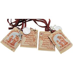 Traditional Best Brown Mt. Carmel Scapular Brown Cord with Benedict Medal and Crucifix 100% Wool & Hand-made in USA By Nuns. Cord Is 18 Inches in Length- Quantity 2