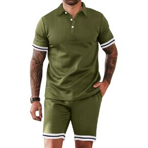 LecGee Men's Summer Casual Polo Shirt and Shorts Set Short Sleeve 2 Piece Outfits Fashion Athletic Tracksuit Sweatsuit