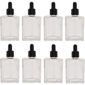 Dropper 50ml Empty Essential Oil Drop Bottle, 1.7oz Square Essence Glass Bottles Lab Dropping Serum Container For Liquid, Perfumes (8pcs,Clear)