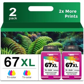 Remanufactured Ink Cartridge Replacement for HP 67XL (Tri Color 2-Pack) 67 XL Tricolor for HP67 HP67XL 2700 2700e 2752 2752e 2742e 2755e 4100 4100e 4152e 4155e 6000 6055e 6055 6400 6458e 6455e