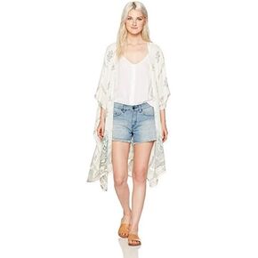 Angie Women's Ivory Printed Duster Kimono
