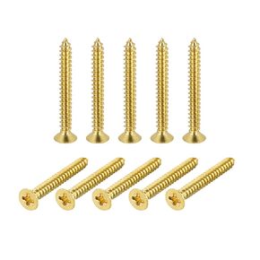 uxcell Brass Wood Screws, M3.5x12mm Phillips Flat Head Self Tapping Connector for Door, Cabinet, Wooden Furniture 25Pcs