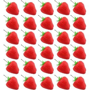 30 Pack Artificial Fruit Lifelike Simulation Red Strawberry Fake Fruit Artificial Strawberries for Home Kitchen Cabinet Shop Supermarket Decor Photography Props, Green, 2.2x12 Inch