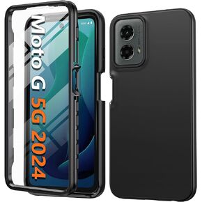 FNTCASE for Motorola Moto G-5G-2024 Case: Phone Case with Built-in Screen Protector Protective Silicone Cell Phone Cover Rugged Shockproof Full Body Slim Dual Layer Cover for Men Women Kids Black