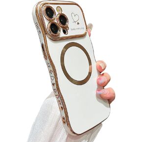 for iPhone 11 Case Magnetic,for Women Girls Soft Cute Wave Frame Curly Shape Love Heart Luxury Plating Phone Case Compatible with MagSafe Shockproof Back Cover 6.1"-Black