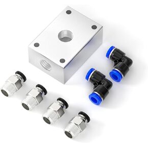 TAILONZ PNEUMATIC 1/4 Inch od Push-in connection shunt Push to Connect Fittings Manifold Block Assembly Pneumatic Fittings Kit (Pack of 7)