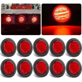 2.5" Round Led Marker Lights Red, 10Pcs 2.5" Inch Round Led Side Clearance Marker Lights 13 LED Sealed Flush Mount w/Rubber Grommets and 2 Prong Trailer Wire Pigtails Waterproof 12V for Truck Trailer