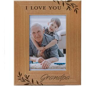 I Love You Grandpa, Engraved Natural Wood Photo Frame 4x6 Vertical Portrait Frame for Grandpa, Grandparent's Day, Best Grandpa Ever, Grandfather Gifts, Grandpa & Me, Father's Day, Christmas