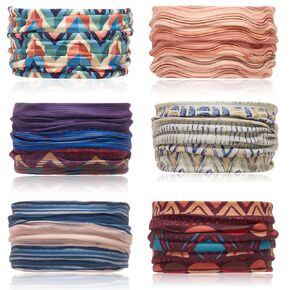 Cobahom 6Pcs Wide Headbands for Women Non Slip Soft Fabric Hair Wrap Turban Plain Head Bands Elastic Sport Hair Bands for Workout Yoga Running (Natural Texture)